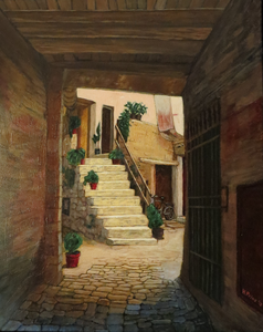 Overview of paintings, linocuts and woodcuts of buildings and village and cityscapes