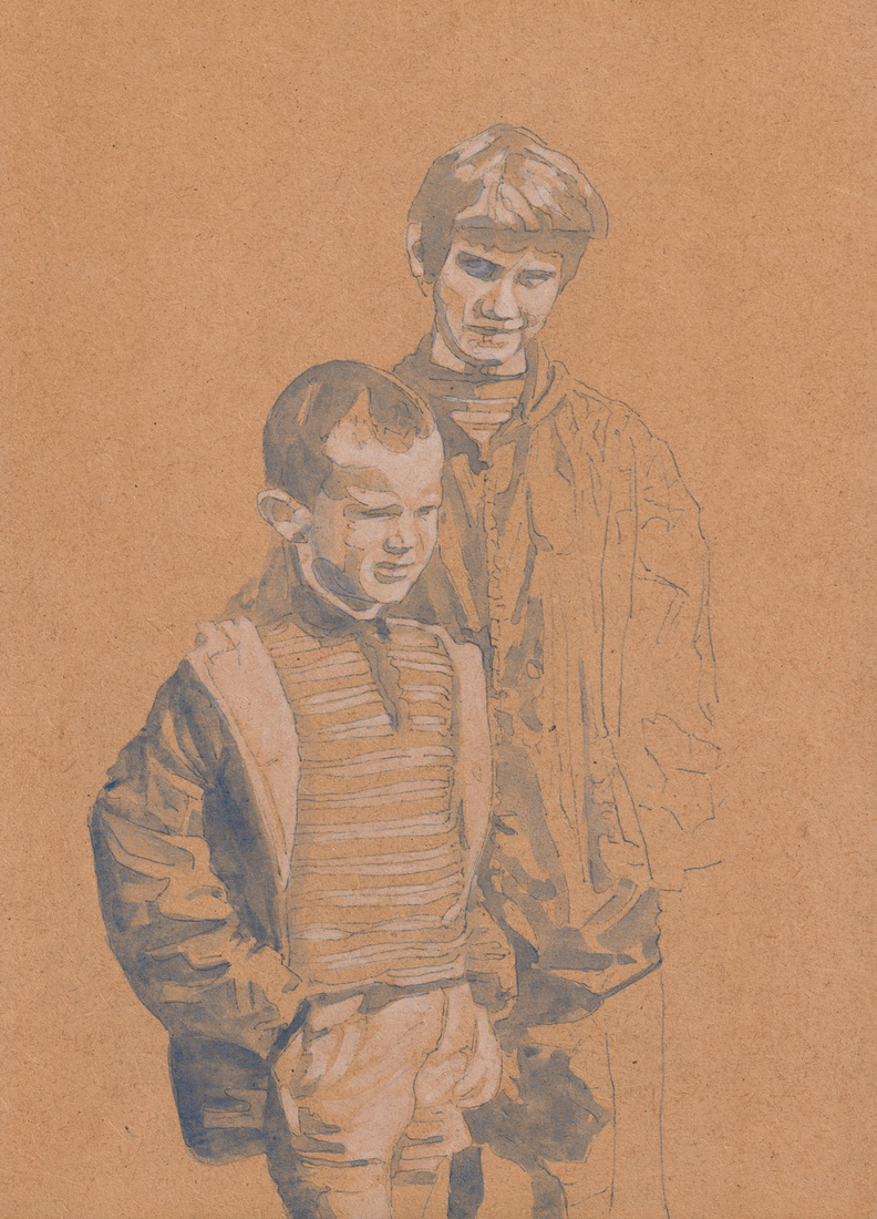 Broer en zus bij het vliegtuig