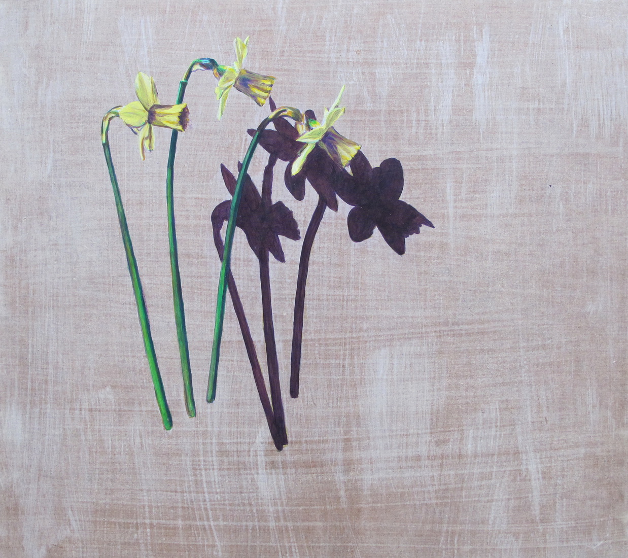 Drie paasbloemen wachten op vaasje