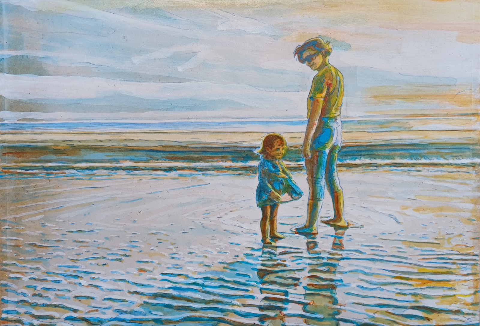 Moeder en dochter op het strand