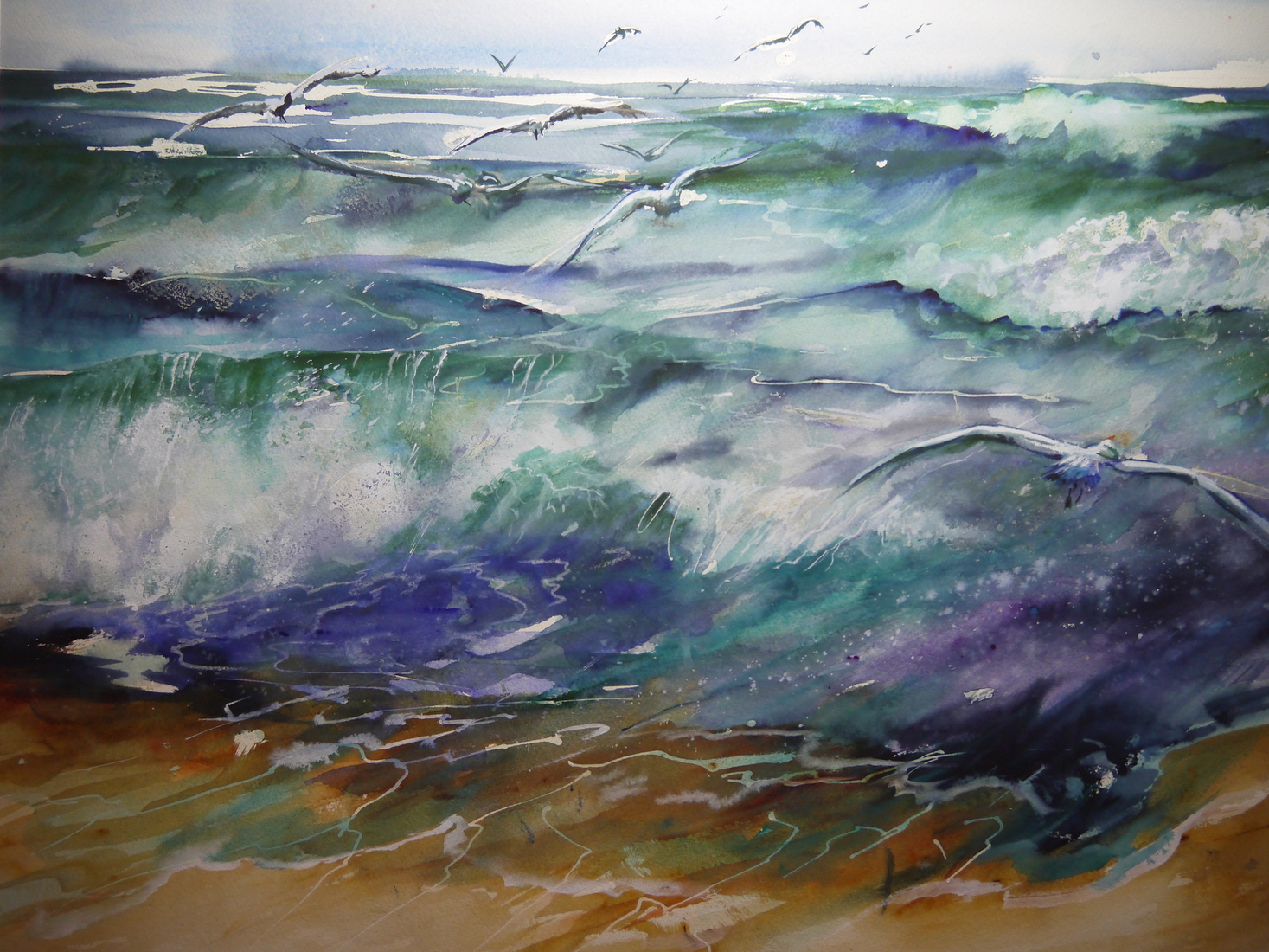 Zeemeeuwen boven zee