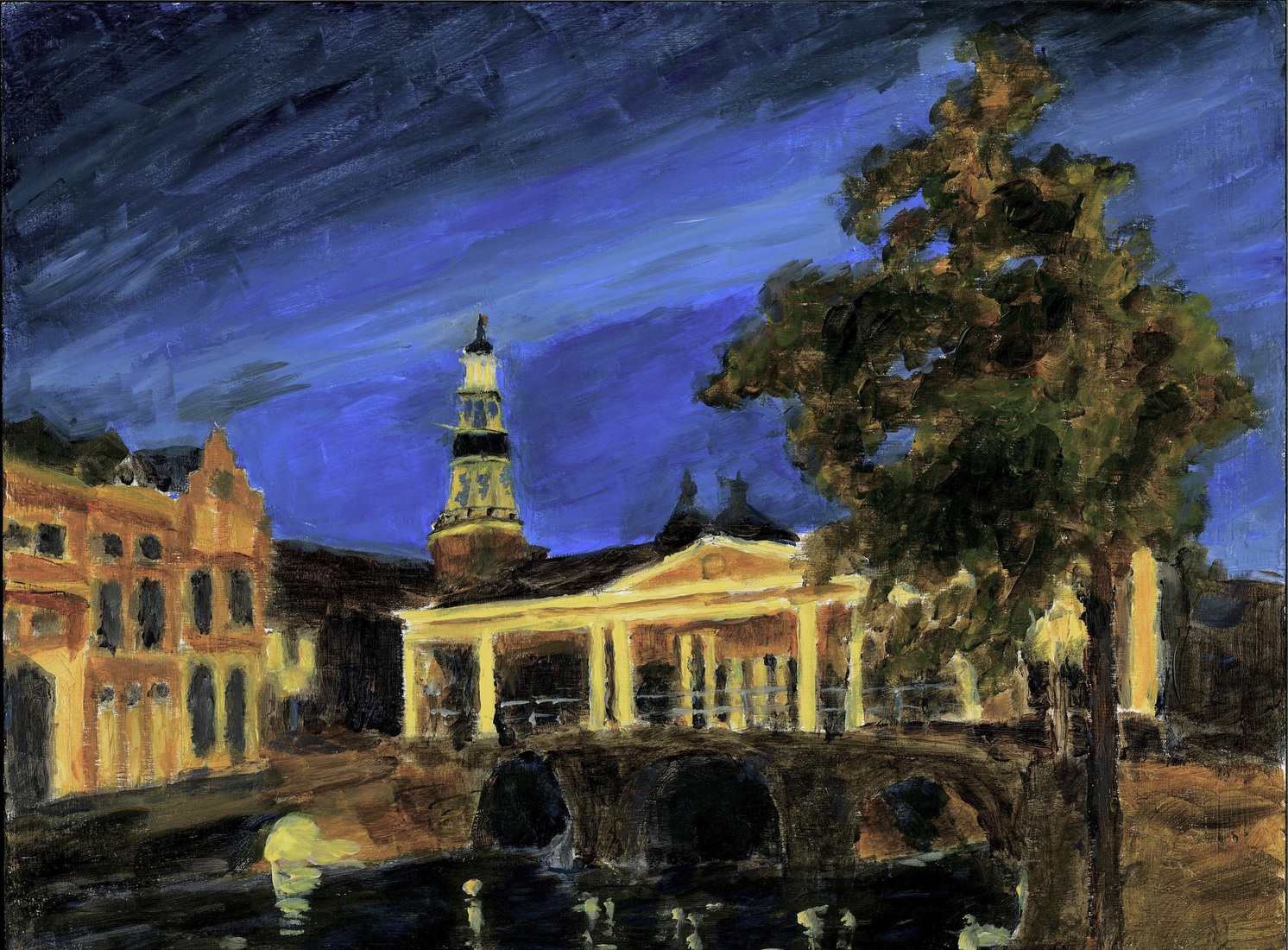 Nachtelijk stadsgezicht, Koornbrug Leiden