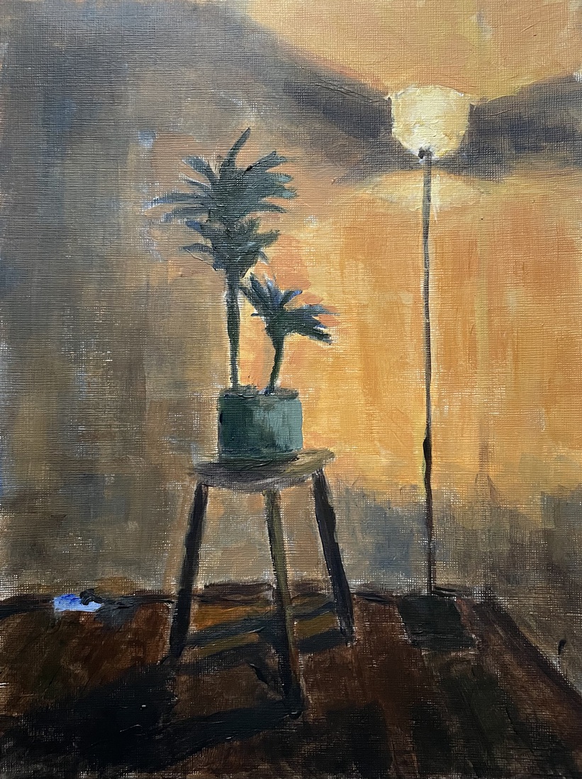 Interieur met plant en lamp