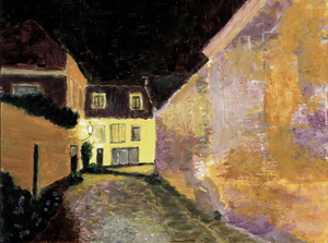 Deze werken tonen Leidse plekken op momenten van relatieve rust: stegen bij nacht, parken bij dag, overgangszones waar beweging tijdelijk is stilgevallen. Door vereenvoudiging en aandacht voor licht en ruimte verschuift de stad van decor naar landschap. Menselijke aanwezigheid is hoogstens impliciet; de nadruk ligt op sfeer, tijd en waarneming.