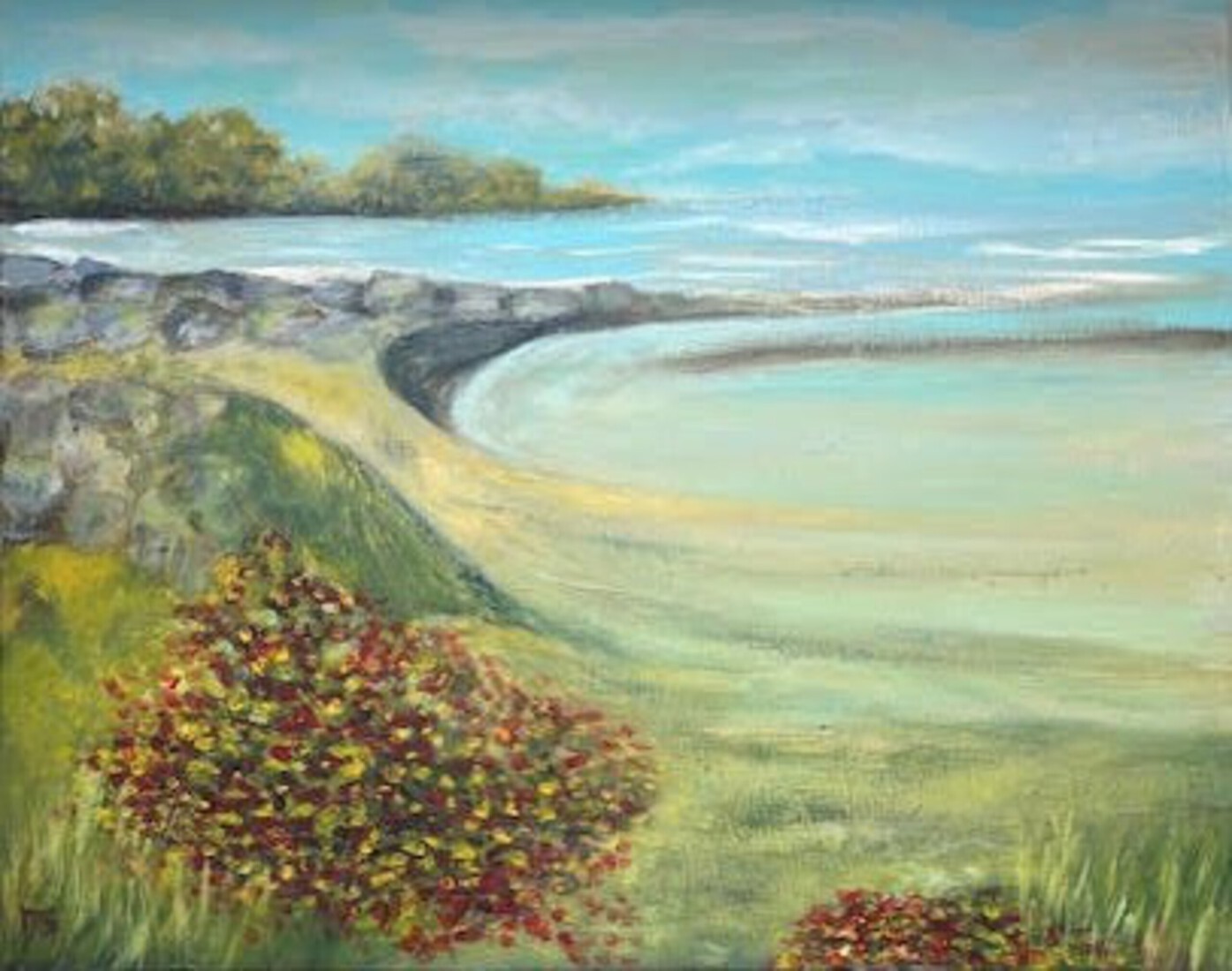 Kustlandschap met rode bloemen