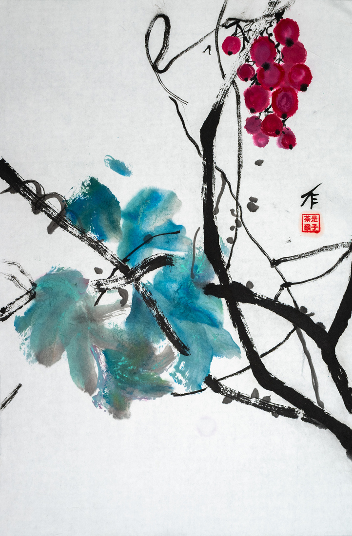 Rode druiven met groen blad