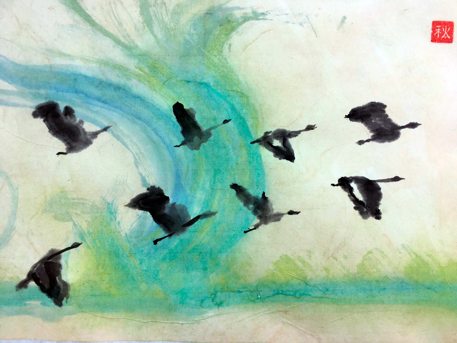 Ganzentrek bij noorderlicht