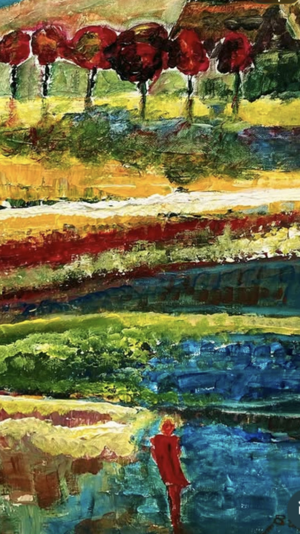 Wandelaarster in het veld