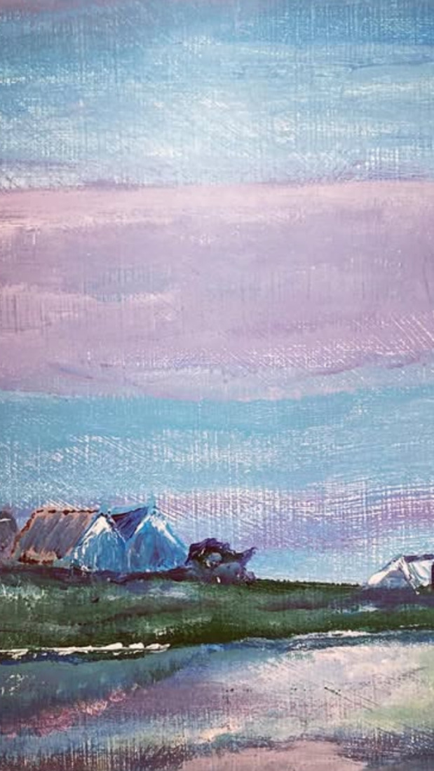 Blauwe luchten aan waterkant