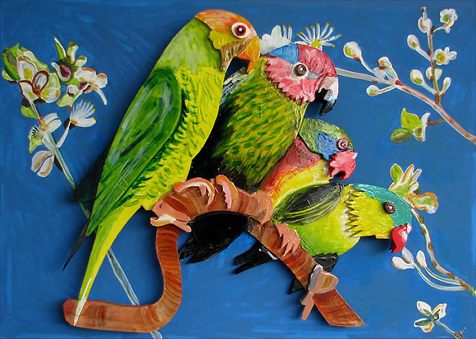 Papegaaien met bloemen