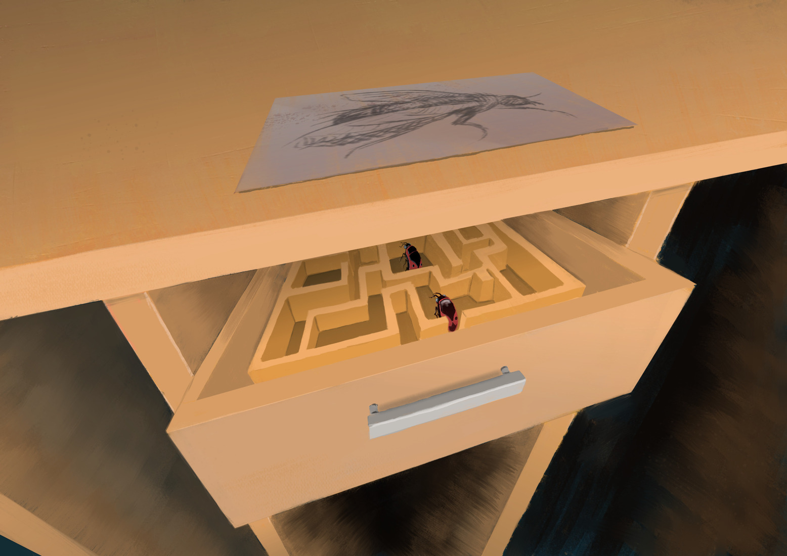 Het labyrint in de bureaulade