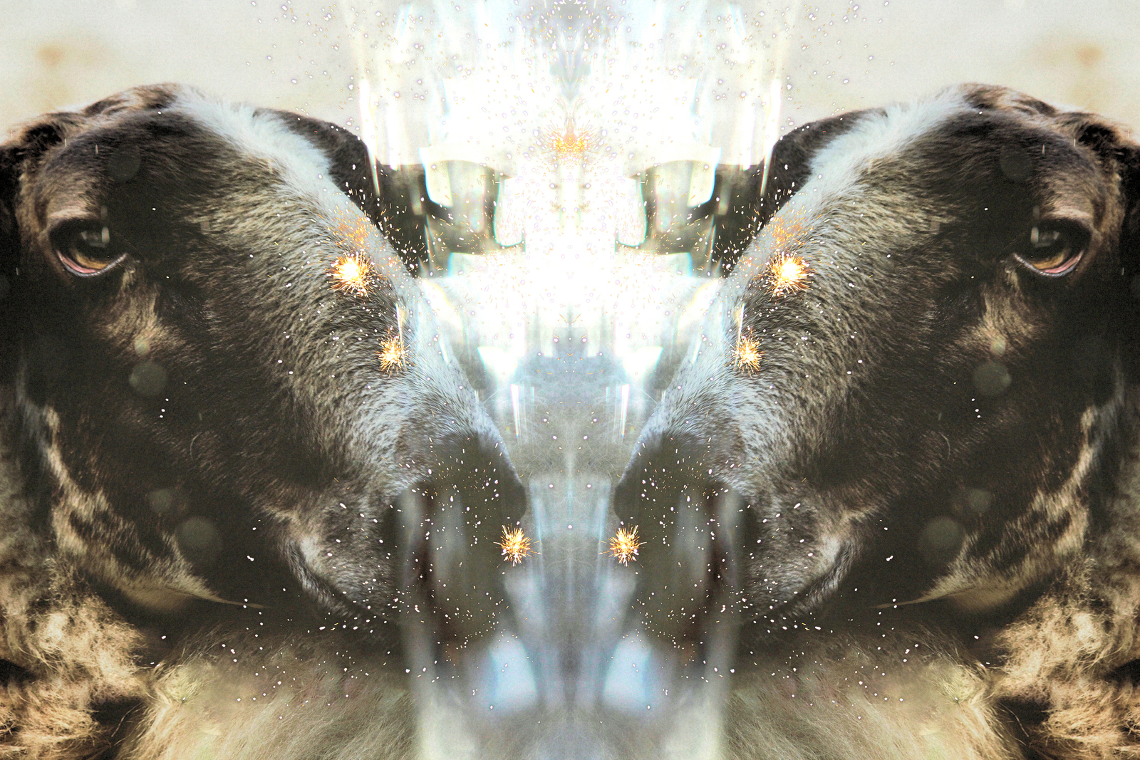 Spiegelbeeld van een schaap. 