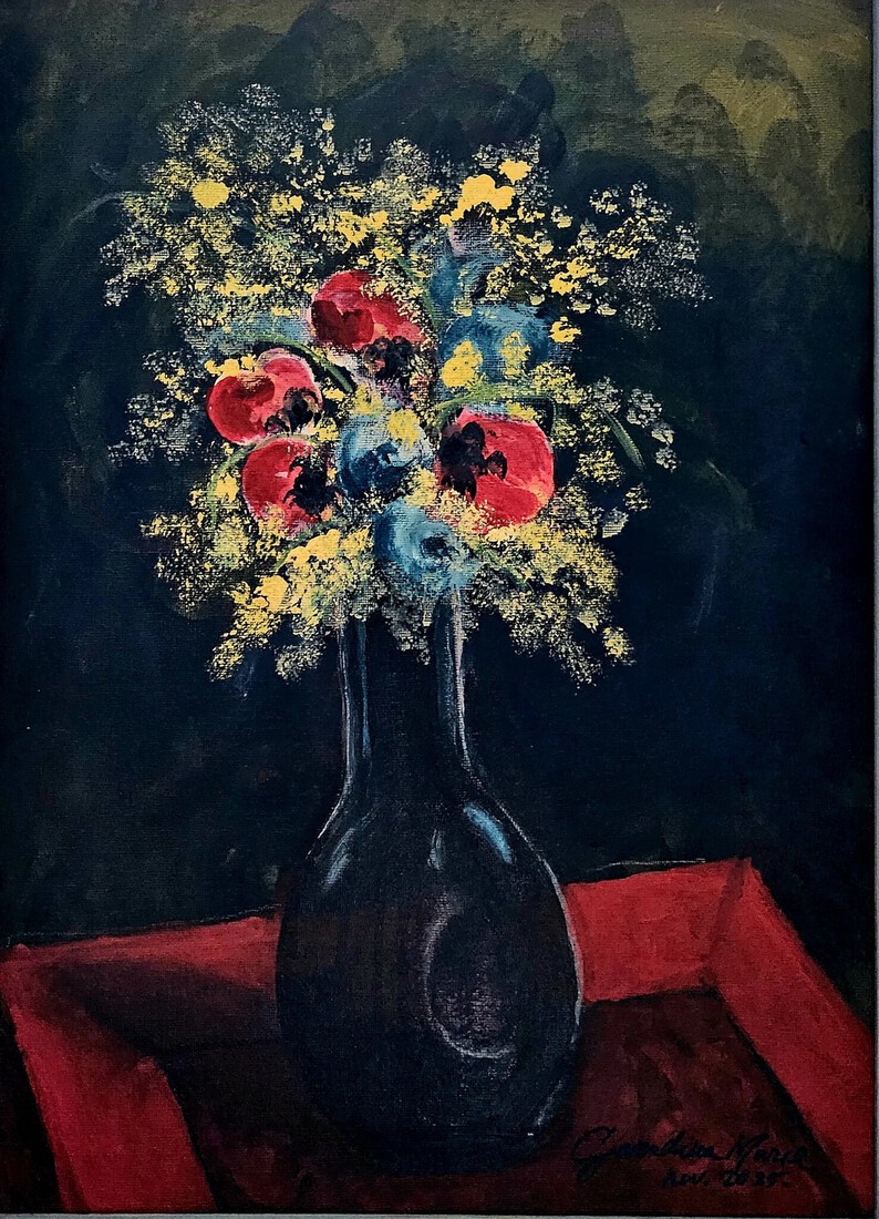 Bloemstilleven in blauwe vaas