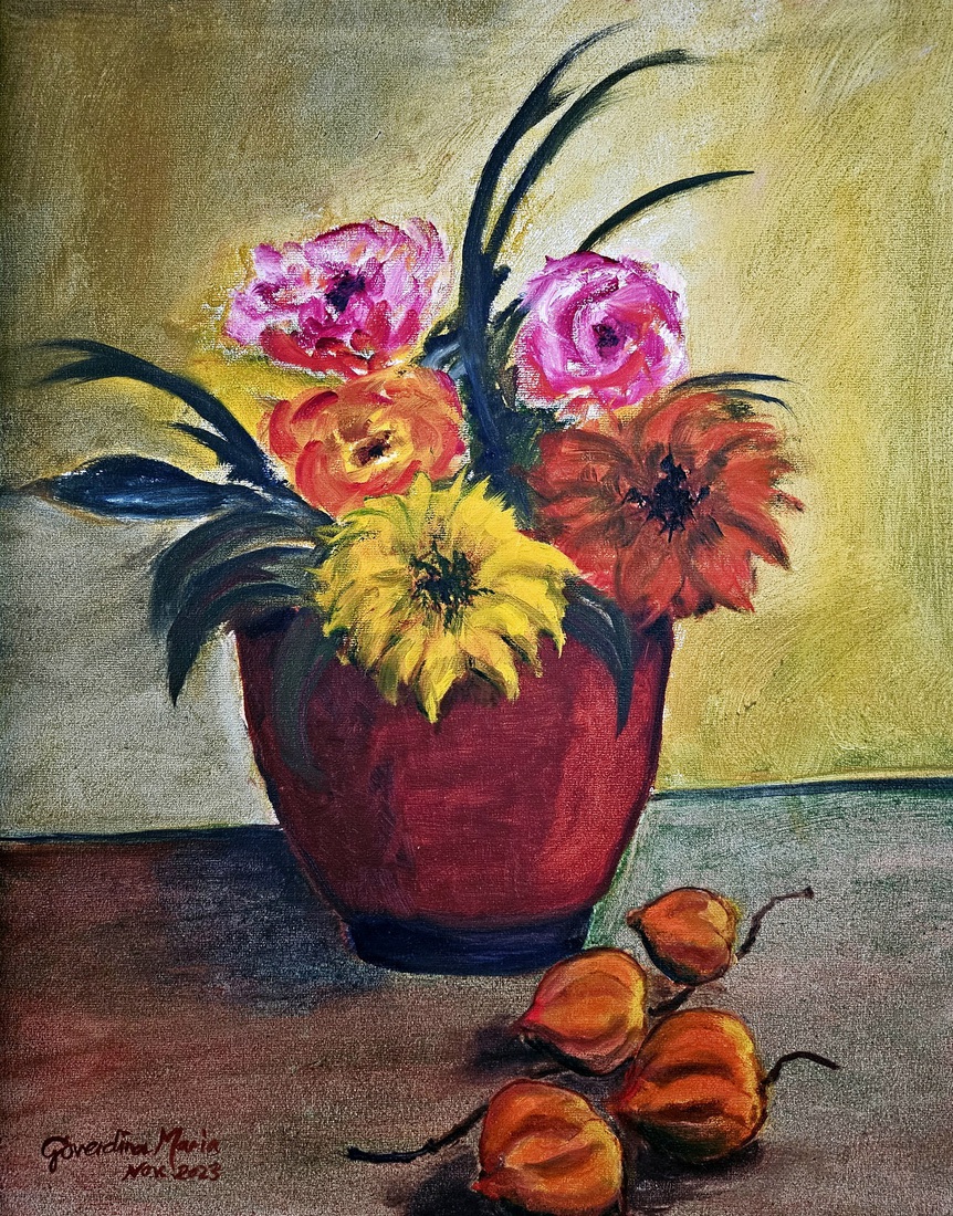 Bloemen in een pot & lantaarntjes