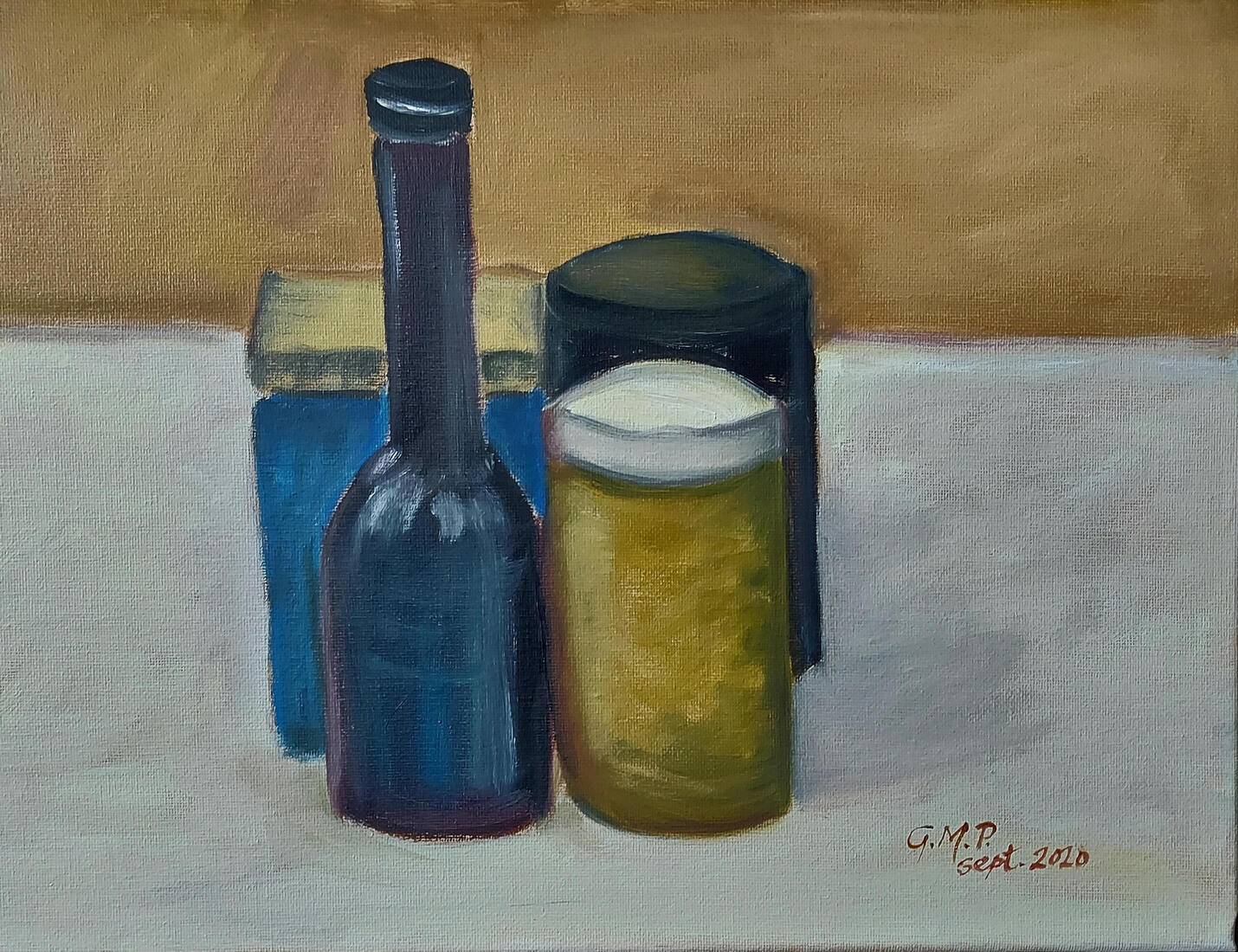 Stilleven met potten en fles