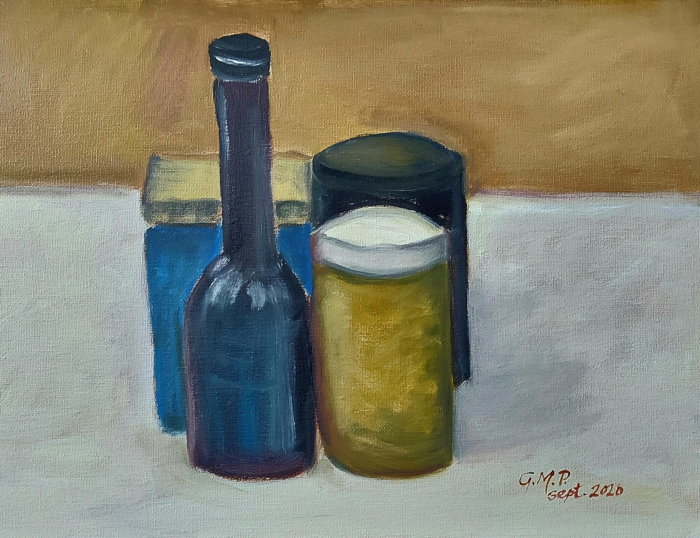 Stilleven met potten en fles