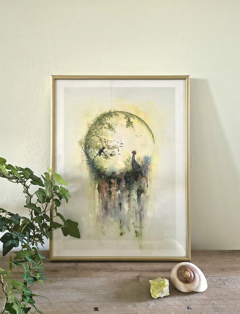 Kunstafdruk (gicleé) ingelijst: de kracht in mijn stilte... 30x40cm