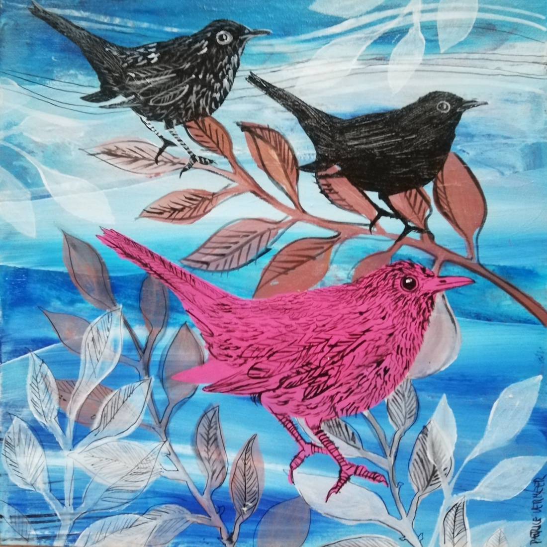3 merels, roze en zwart