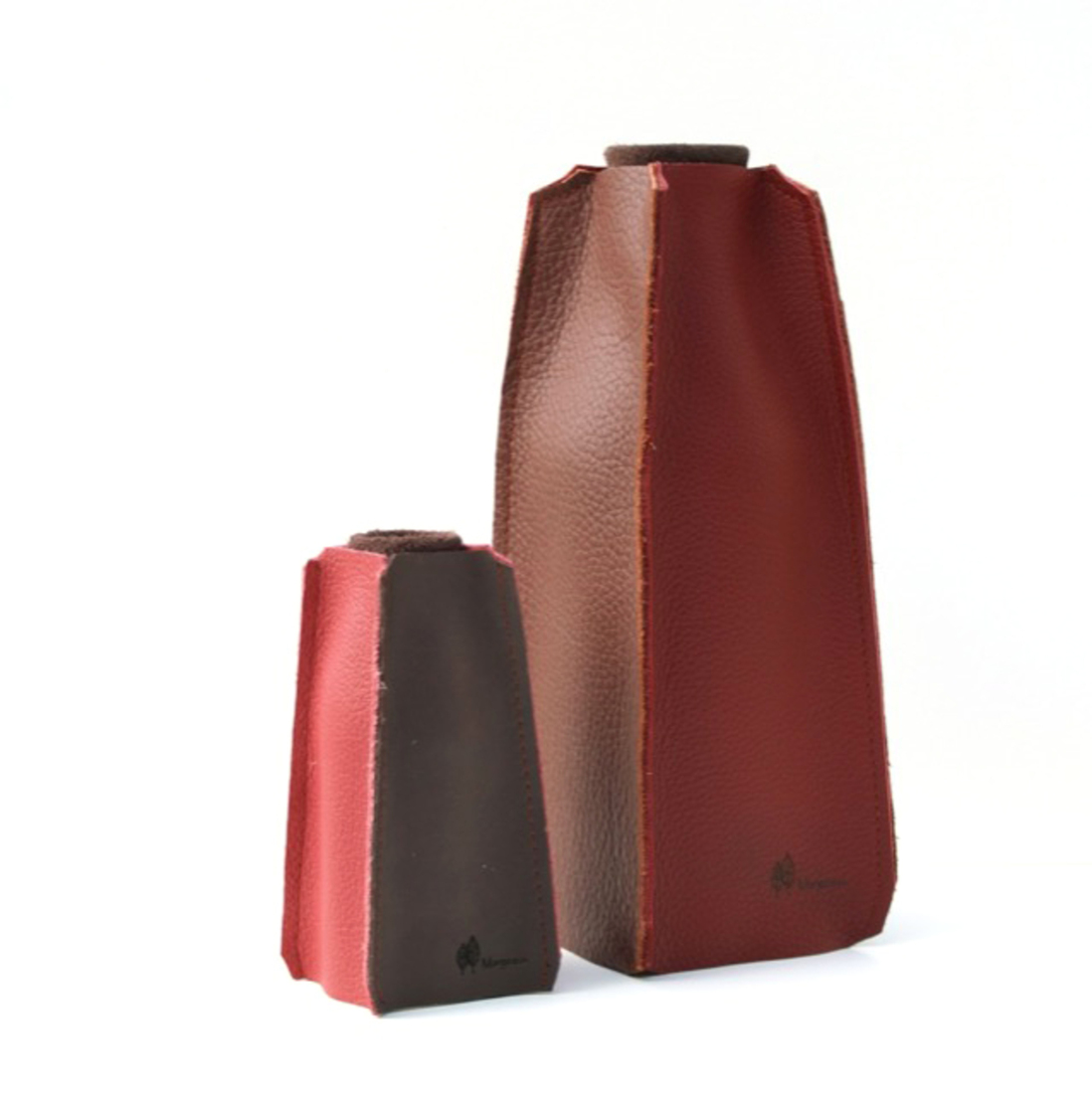 Set leren vazen bordeaux/choc. bruin