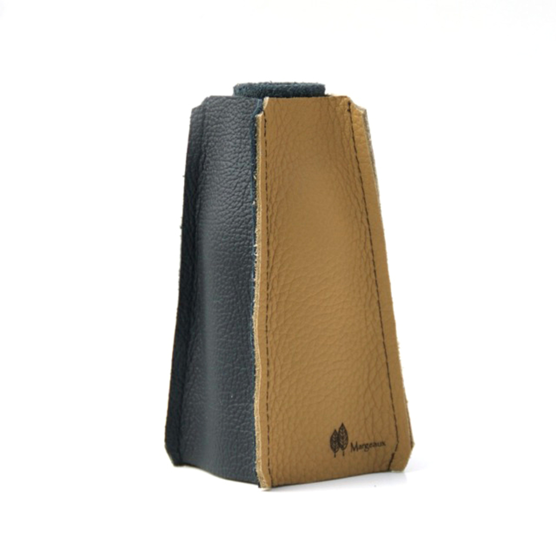 Leren vaasje d.blauw/camel