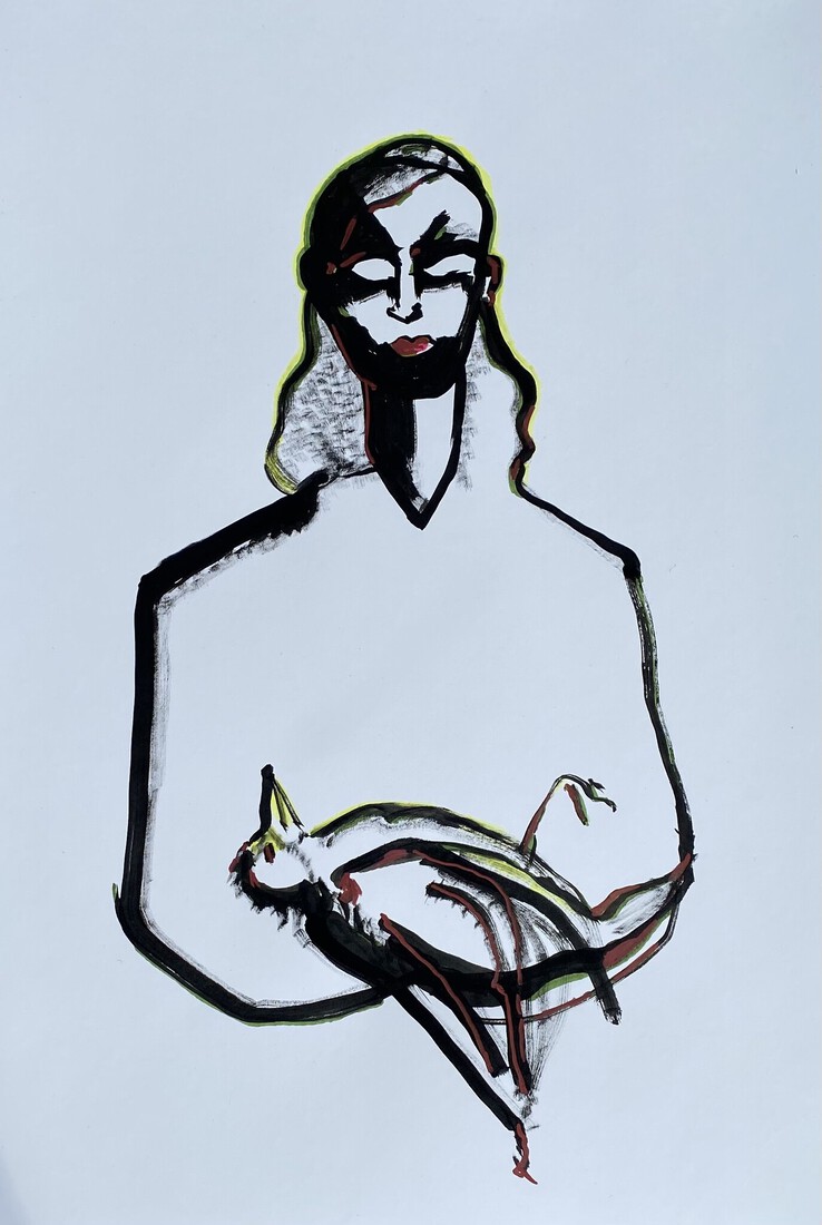 Vrouw met dode vogel