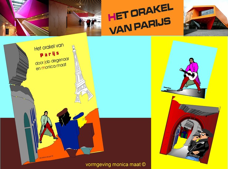 Grafische afbeelding bij persbericht 'Het orakel van Parijs, een beeldverhaal van Monica Maat en Job Degenaar.