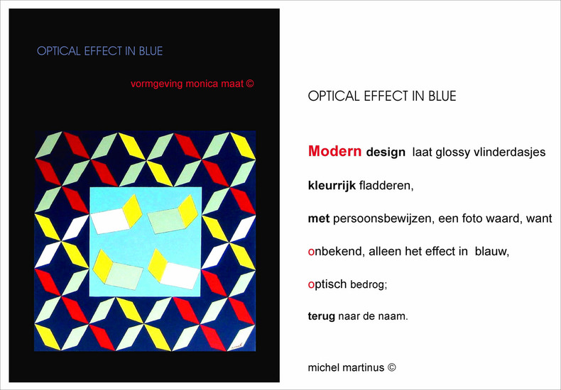 Gedicht 'Optical effect in Blue' van Michel Martinus uit het boek: 'De schoonheid van Geometrie' van Monica Maat en Michel Martinus