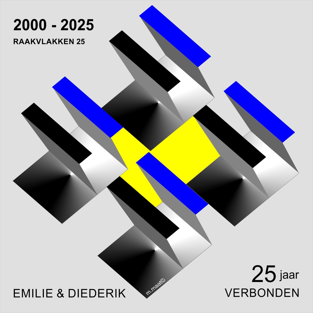 Herdenkingsbord. Geometrisch ontwerpvoorbeeld '25 jaar Raakvlakken'