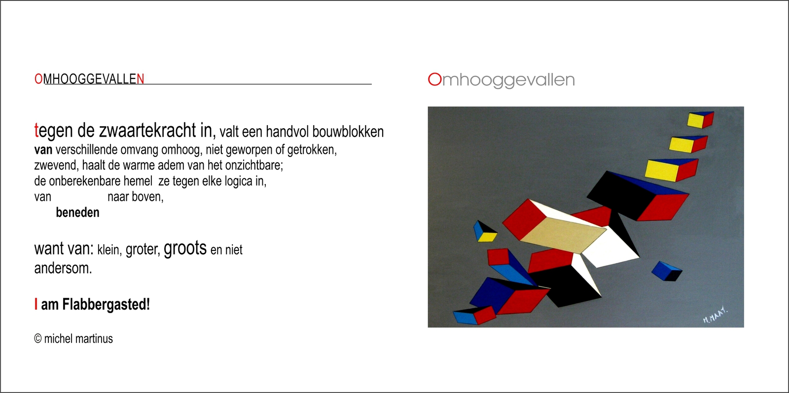 GEDICHT 'Omhooggevallen' uit kunstboek De schoonheid van geometrie van Michel Martinus