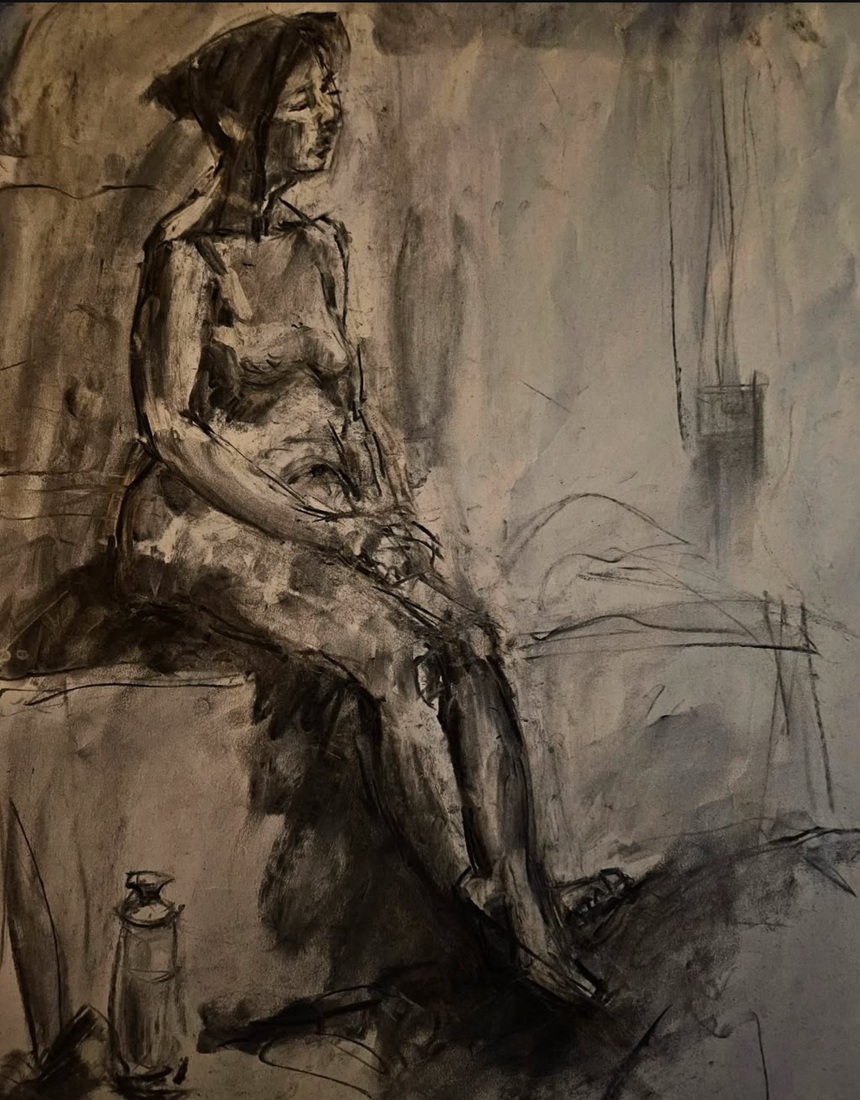 vrouwelijk model in atelier