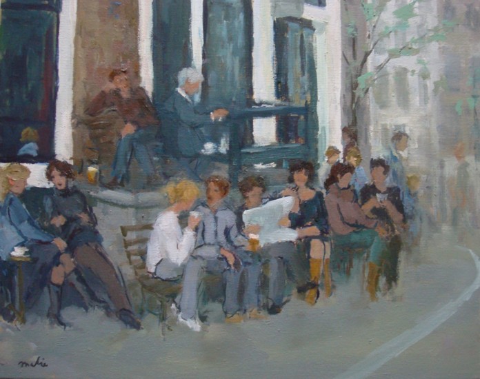 A busy sidewalk café