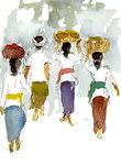 Sketches of Balinese people with their colorful clothes and elegant movements