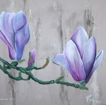 Magnolia in acryl, zand en pastelkrijt