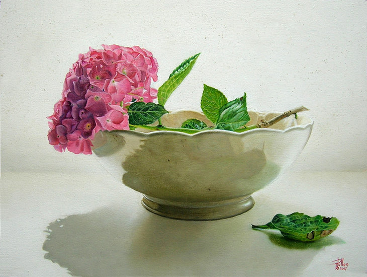 stilleven met roze hortensia