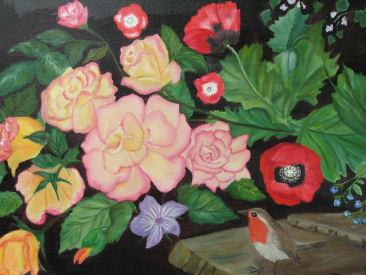 bloemen met roodborstje