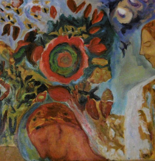 Twee jonge meisjes onder bloemen