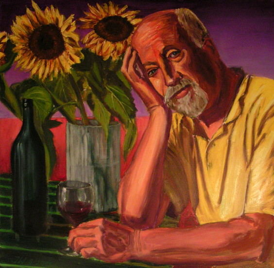 Zelfportret met zonnebloemen