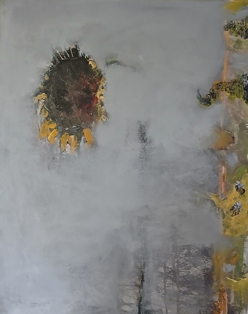 zonnebloem in mist