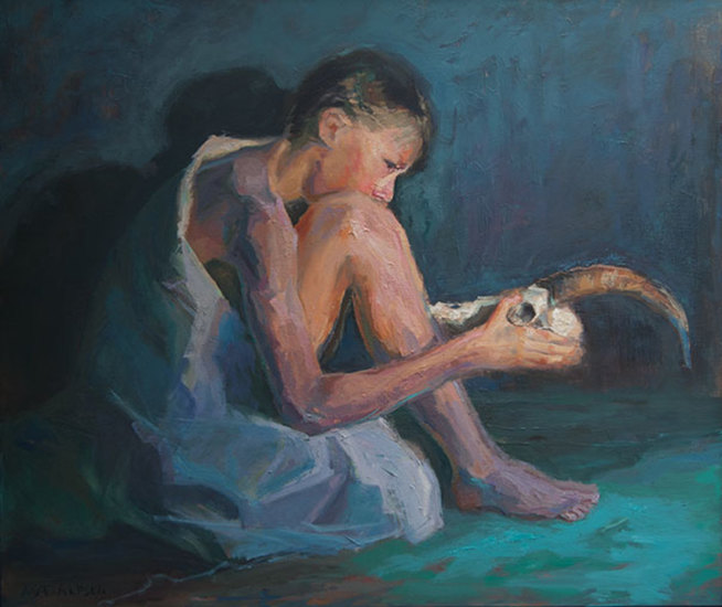Sitting Boy with skull