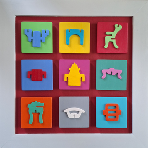 Handgemaakte wandobjecten.