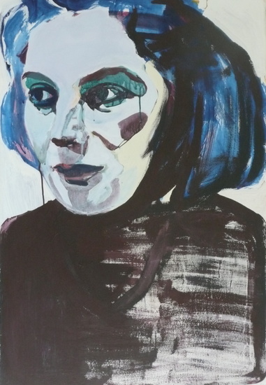 zelfportret met blauw haar