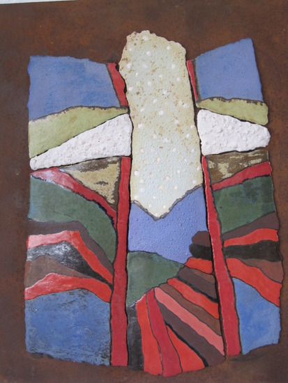 Wille Boudewijn - Days like this ( Keramiek; vrij gevormde tegel op cortenstaal)