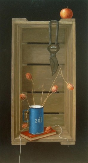 Houten bak met schaar