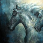 En ineens waren er de paarden... Van blauw naar grijs naar groen,krachtig ,lief ,eigenwijs en sterk. Heerlijk om ze te op doek te zetten en ze karakter te geven, ze zijn ontzettend boeiend . Vreemd dat ik ze nog niet eerder 'ontdekt' heb,ik ben mijn hele leven al omgeven door paarden.