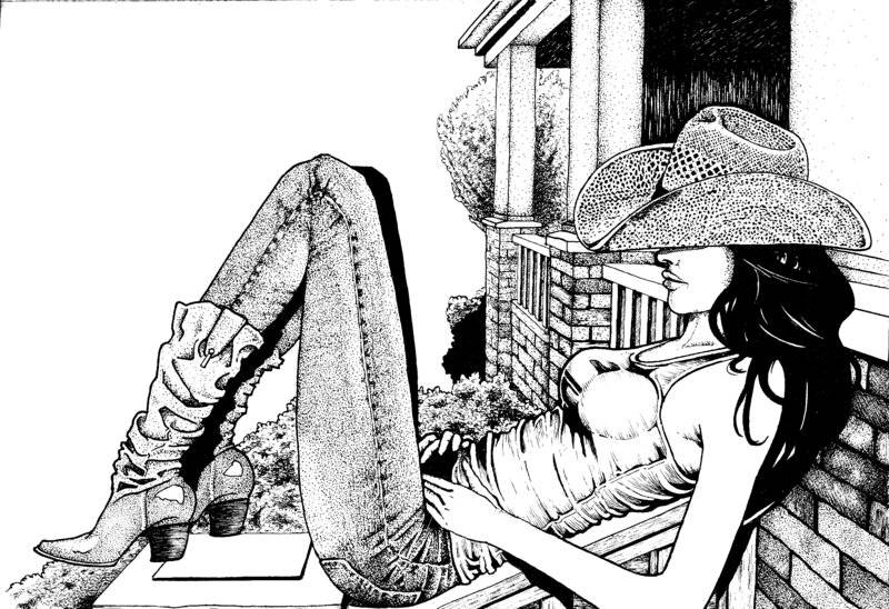 Cowgirl on a porch