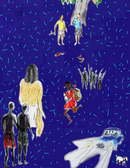 2 dode vogels 1 zielig meisje en 1 hondje