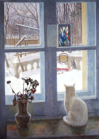 De kat in de winter.