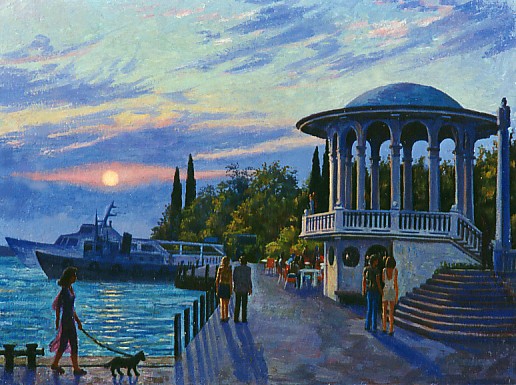 Avond cafe in de haven.