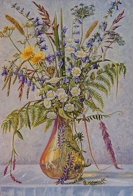 Boeket in gele vaas.