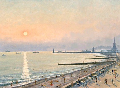 Avond promenade in de haven.